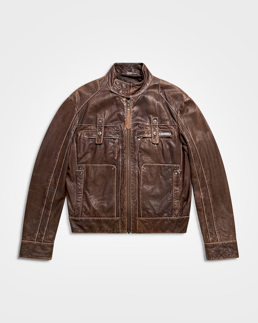 Dirk Bikkembergs, Panelled Leather Moto Jacket