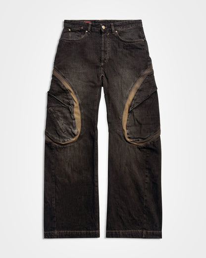 Lueder x Pull and Bear, Faded Brown Ribbed Cargo Jeans