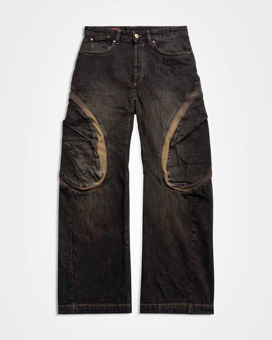 Lueder x Pull and Bear, Faded Brown Ribbed Cargo Jeans