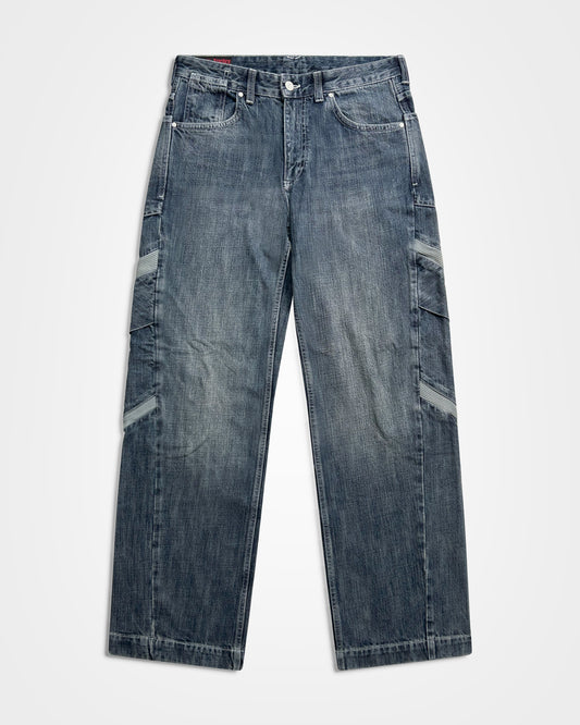 Lueder x Pull and Bear, Mid-Wash Ribbed Cargo Jeans
