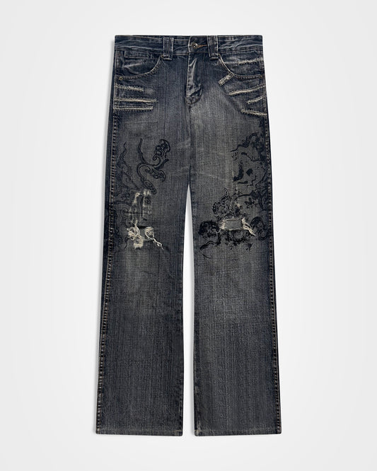 Semantic Design, Tribal Tattoo Printed Jeans